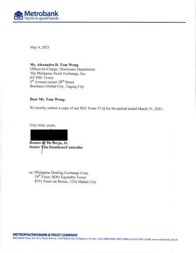 Thumbnail Metropolitan Bank (Metrobank) Quarterly Report 2023-q1