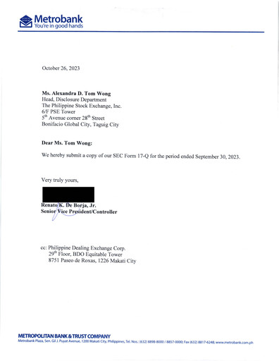 Thumbnail Metropolitan Bank (Metrobank) Quarterly Report 2023-q3