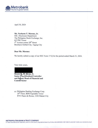 Thumbnail Metropolitan Bank (Metrobank) Quarterly Report 2024-q1
