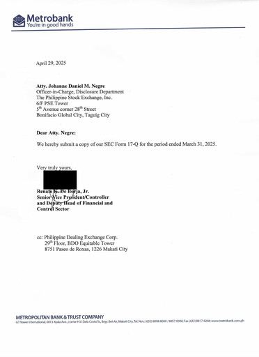 Thumbnail Metropolitan Bank (Metrobank) Quarterly Report 2025-q1