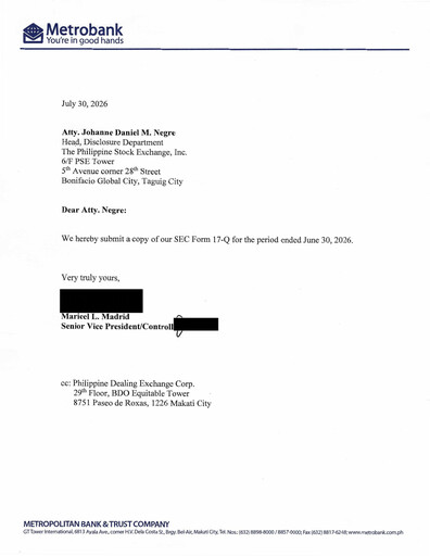 Thumbnail Metropolitan Bank (Metrobank) Quarterly Report 2026-q2