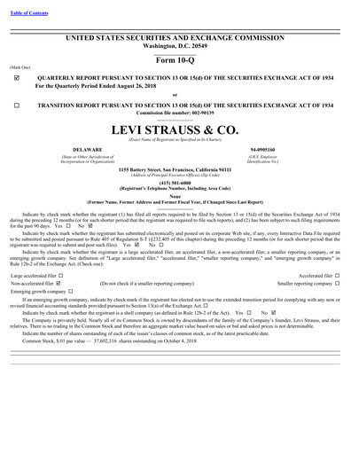 Vorschaubild Levi Strauss & Co. Quartalsbericht 2018-q3