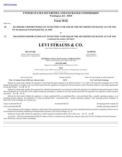 Vorschaubild Levi Strauss & Co. Quartalsbericht 2020-q2