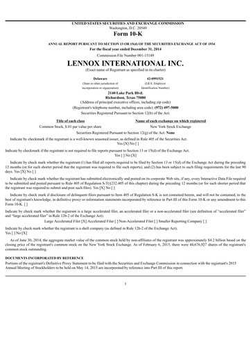 Thumbnail Lennox Annual Report 2014
