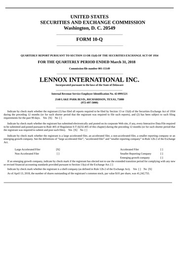 Thumbnail Lennox Quarterly Report 2018-q1
