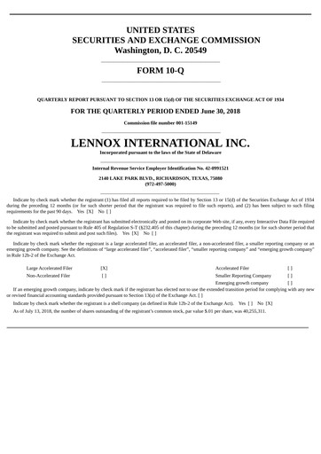 Thumbnail Lennox Quarterly Report 2018-q2