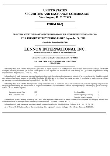 Thumbnail Lennox Quarterly Report 2018-q3