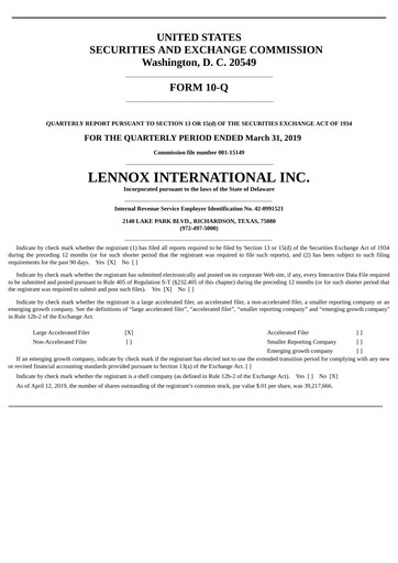 Thumbnail Lennox Quarterly Report 2019-q1