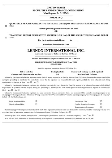 Thumbnail Lennox Quarterly Report 2019-q2