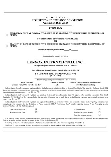Thumbnail Lennox Quarterly Report 2020-q1