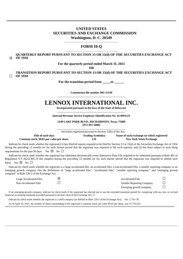 Thumbnail Lennox Quarterly Report 2021-q1