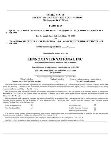 Thumbnail Lennox Quarterly Report 2022-q2