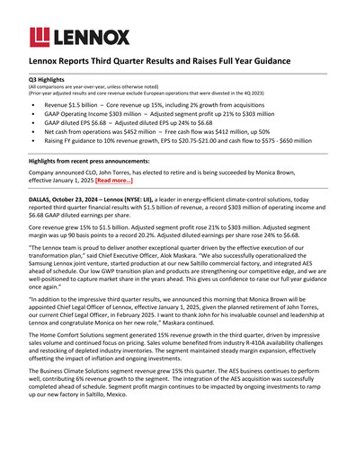 Thumbnail Lennox Quarterly Report 2024-q3