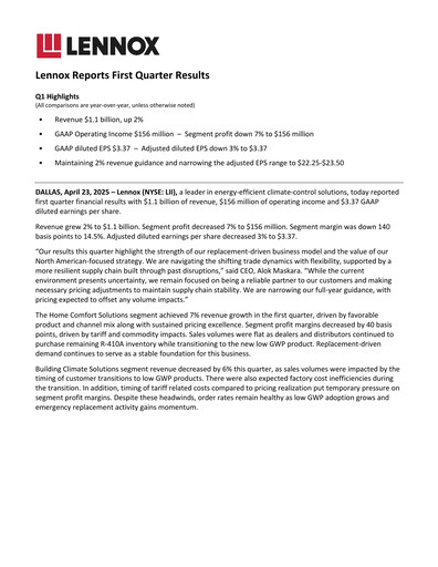 Thumbnail Lennox Quarterly Report 2025-q1