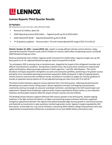 Thumbnail Lennox Quarterly Report 2025-q3