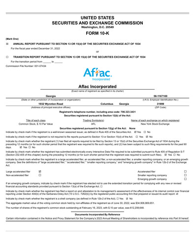 Thumbnail Aflac Annual Report 2022