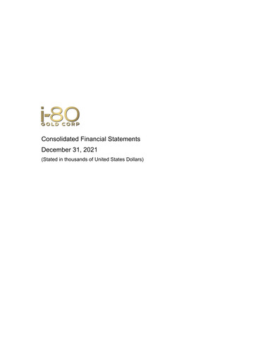 Thumbnail i-80 Gold Financial Statement 2021