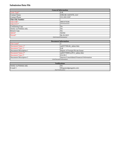 Miniature ADS-TEC Energy Rapport semestriel 2025-h1