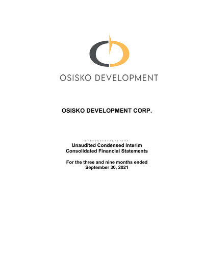 Thumbnail Osisko Development Financial Statement 2021-q3