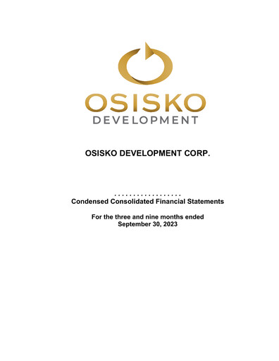Thumbnail Osisko Development Financial Statement 2023-q3