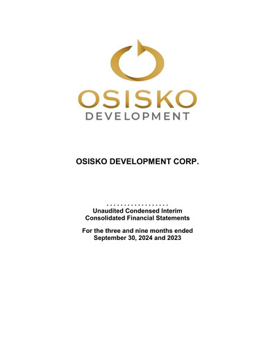 Thumbnail Osisko Development Financial Statement 2024-q3