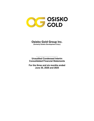 Miniature Osisko Development Bilan financier 2026-q2