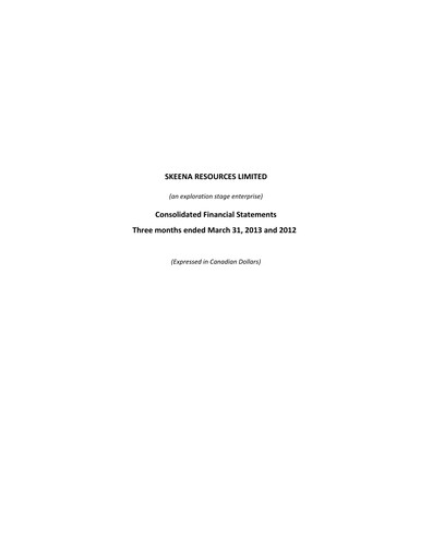 Thumbnail Skeena Resources Quarterly Report 2013-q1