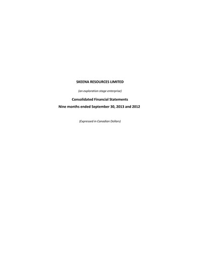 Thumbnail Skeena Resources Quarterly Report 2013-q3