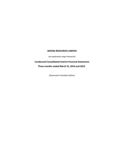 Thumbnail Skeena Resources Quarterly Report 2014-q1