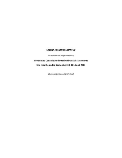 Thumbnail Skeena Resources Quarterly Report 2014-q3