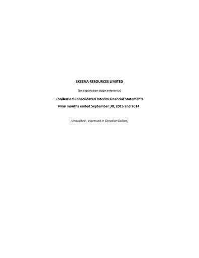 Thumbnail Skeena Resources Quarterly Report 2015-q3