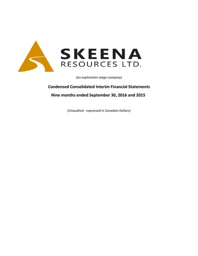 Thumbnail Skeena Resources Quarterly Report 2016-q3