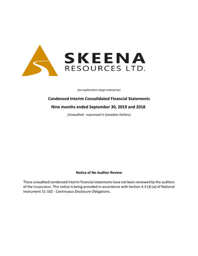 Thumbnail Skeena Resources Quarterly Report 2019-q3