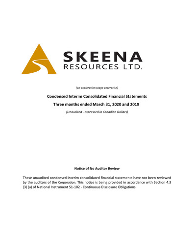 Thumbnail Skeena Resources Quarterly Report 2020-q1