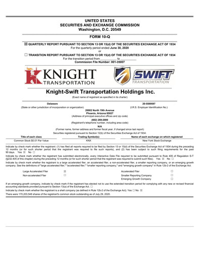 Thumbnail Knight-Swift Transportation
 Quarterly Report 2020-q2