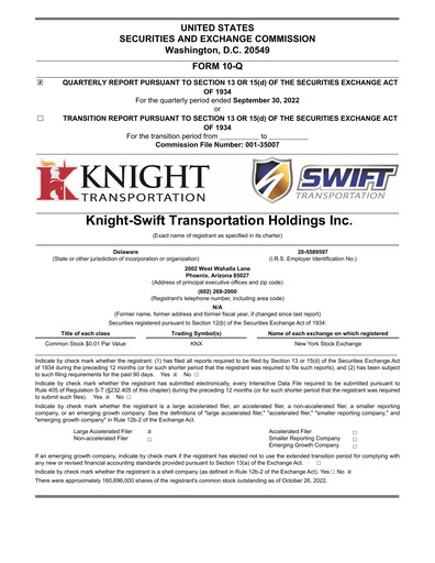 Thumbnail Knight-Swift Transportation
 Quarterly Report 2022-q3