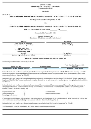 Thumbnail Incannex Healthcare Quarterly Report 2025-q3