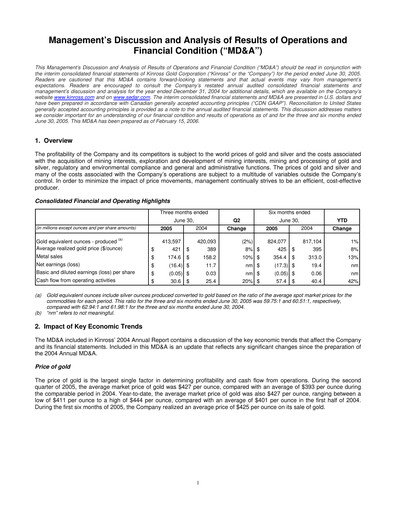 Thumbnail Kinross Gold
 Quarterly Report 2005-q2