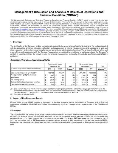 Thumbnail Kinross Gold
 Quarterly Report 2005-q3