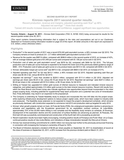 Thumbnail Kinross Gold
 Quarterly Report 2011-q2