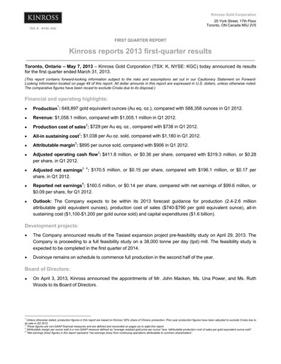Thumbnail Kinross Gold
 Quarterly Report 2013-q1