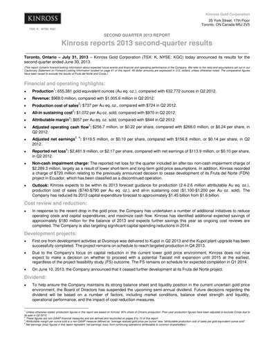 Thumbnail Kinross Gold
 Quarterly Report 2013-q2