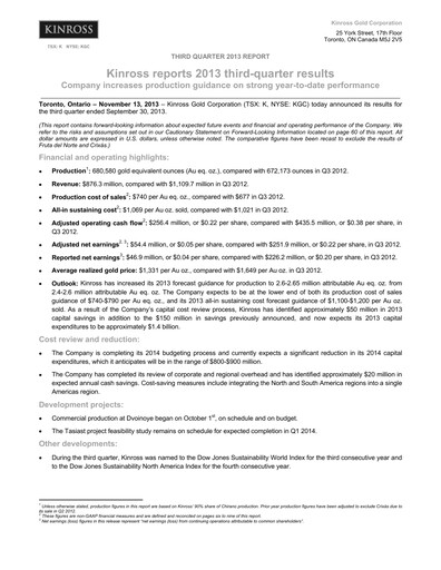 Thumbnail Kinross Gold
 Quarterly Report 2013-q3