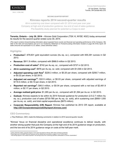 Thumbnail Kinross Gold
 Quarterly Report 2014-q2