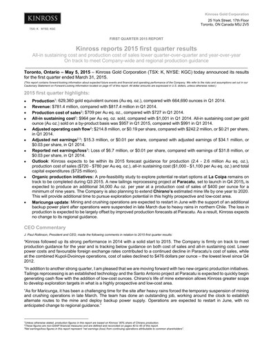 Thumbnail Kinross Gold
 Quarterly Report 2015-q1
