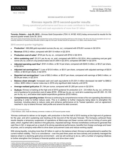 Thumbnail Kinross Gold
 Quarterly Report 2015-q2
