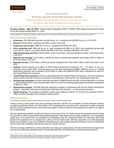 Thumbnail Kinross Gold
 Quarterly Report 2016-q1