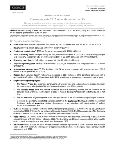 Thumbnail Kinross Gold
 Quarterly Report 2017-q2