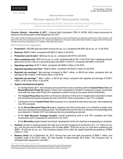 Thumbnail Kinross Gold
 Quarterly Report 2017-q3