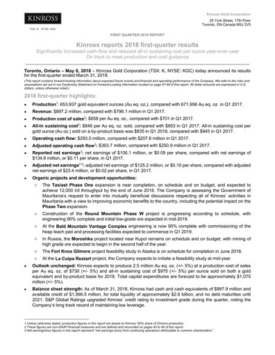 Thumbnail Kinross Gold
 Quarterly Report 2018-q1